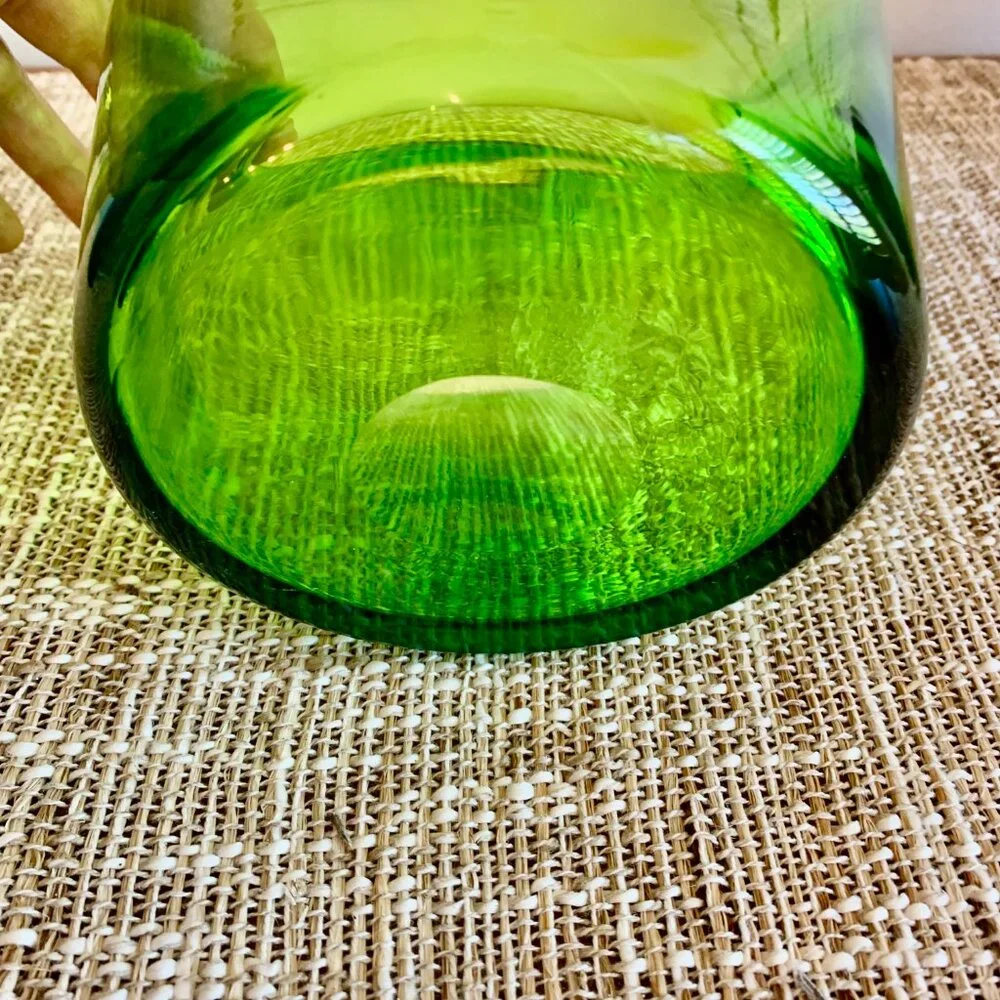 Hand Blown Art Glass Vase/Planter/Ice Bucket Vintage MCM Large Green